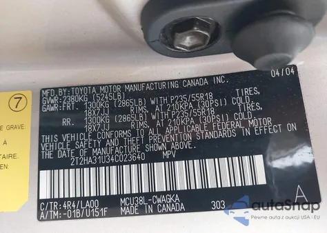 2004 Lexus Rx 330 from USA, damaged, VIN 2T2HA31U34C023640